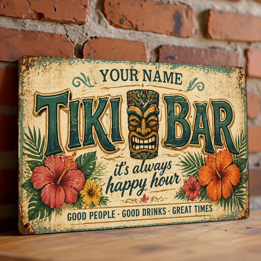 Home Bar Signs - Personalized Tiki Bar It's Always Happy